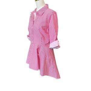 New York & Company Pink Striped High/Low Shirt  XL